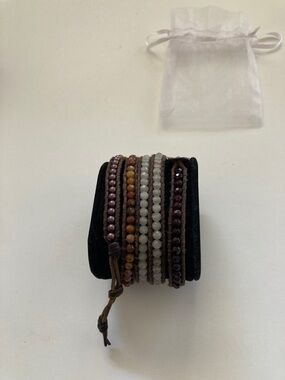 Chan Luu Multi-Row Beaded Wrap Bracelet in Garnet, White, Brown and Rose
